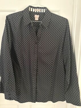 Chico's Black Top with White Dot and Stripe Accents